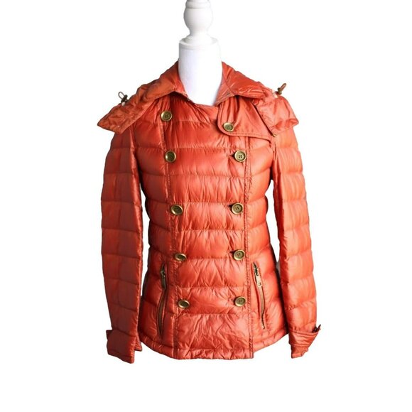LNWOT Burberry Brit Double Breasted Down Puffer Jacket Sz Medium / Orange $995